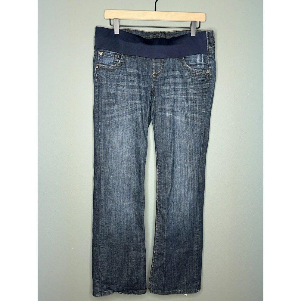 Common Genes Women's Medium Maternity Bootcut Pull-On Underbelly Jeans Embroider